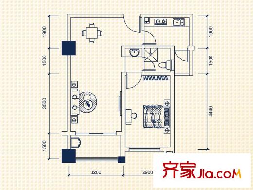 錦泰東環(huán)國際1棟24層朝南C3-1戶型 1室2廳1衛(wèi)1廚