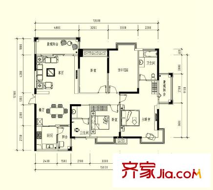 松雅湖金岸H戶型 4室2廳2衛(wèi)1廚