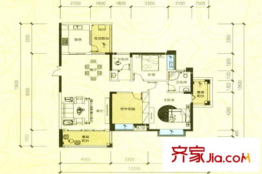 松雅湖金岸L戶型 3室2廳2衛(wèi)1廚