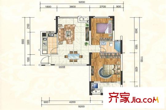 湘江錦繡1#  85.16平戶型 2室2廳1衛(wèi)1廚