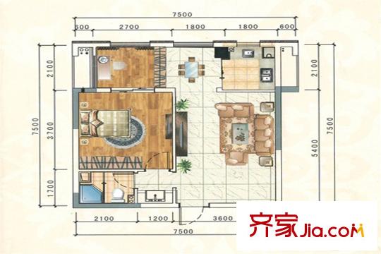 湘江錦繡5# 61.69平戶型 2室1廳1衛(wèi)1廚