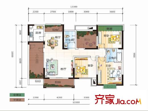 盛騰學(xué)林西岸C2戶(hù)型 3室2廳2衛(wèi)1廚