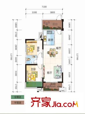 盛騰學(xué)林西岸B3戶(hù)型 2室2廳1衛(wèi)1廚