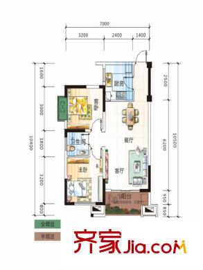 盛騰學(xué)林西岸E2戶(hù)型 2室2廳1衛(wèi)1廚