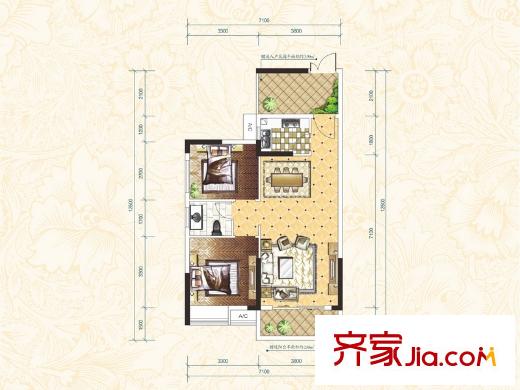 云棲谷22#棟兩房戶型 2室2廳1衛(wèi)