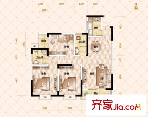 恒廣國際景園8-13號棟D-1戶型 3室2廳2衛(wèi)1廚