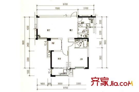 湘江錦繡1戶型 3室2廳2衛(wèi)1廚
