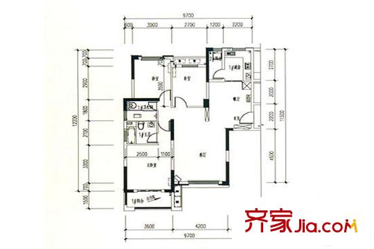 湘江錦繡2戶型 3室2廳2衛(wèi)1廚