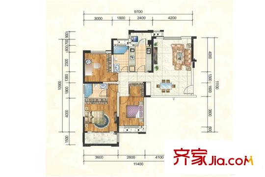 湘江錦繡2# 124.26平戶型 3室2廳2衛(wèi)1廚