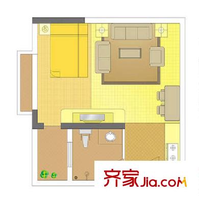 i尚國際1棟27層朝西C戶型 1室1廳1衛(wèi)