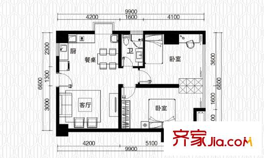 恒大金都一期31層朝東E戶型 2室2廳1衛(wèi)