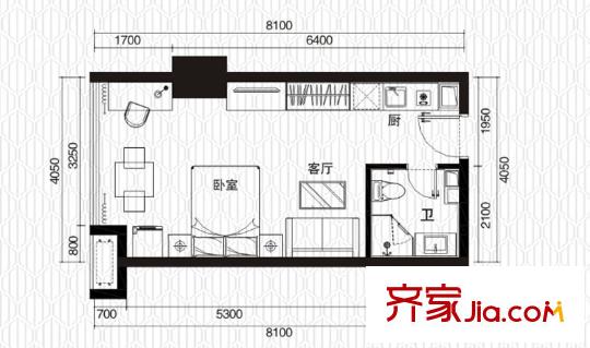 恒大金都一期31層朝西C戶型 1室1廳1衛(wèi)