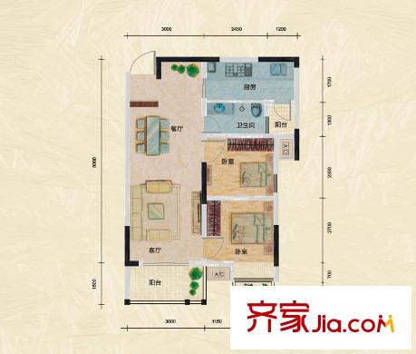 金房奧斯卡一期D3戶型 2室2廳1衛(wèi)