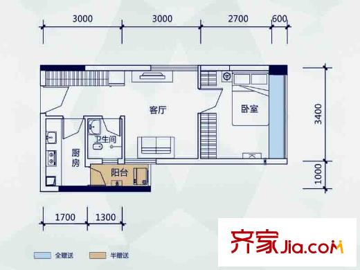 金房奧斯卡二期8棟C4戶型 1室1廳1衛(wèi)1廚