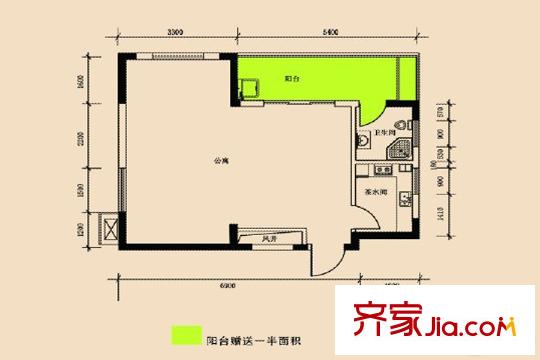 新蕾品閣居1、2號(hào)棟C戶型 1室1廳1衛(wèi)1廚
