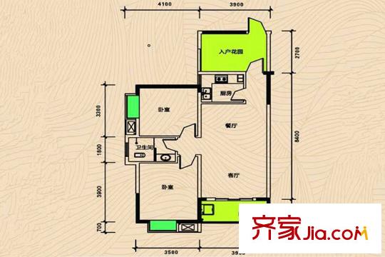 新蕾品閣居1、2棟B戶型 2室2廳1衛(wèi)1廚