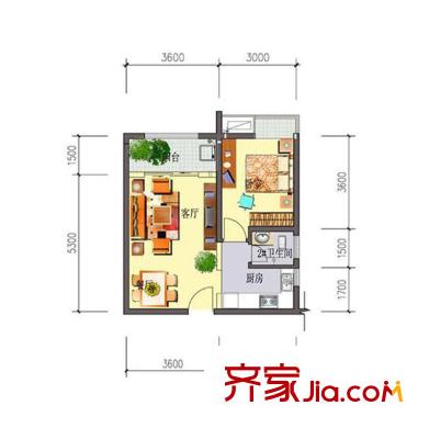 長盛嵐庭B戶型 1室1廳1衛(wèi)