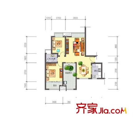 長盛嵐庭A戶型 2室2廳1衛(wèi)