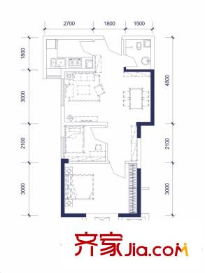 宇洋西海廣場(chǎng)B戶型 2室2廳1衛(wèi)1廚