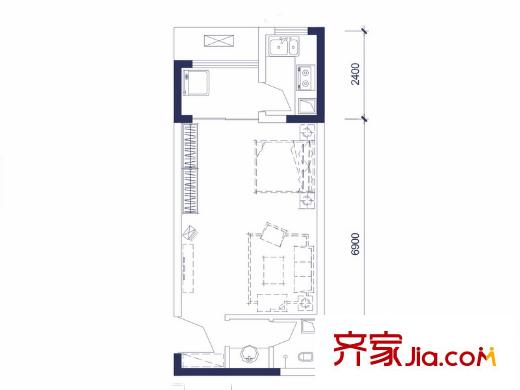 宇洋西海廣場(chǎng)E戶型 1室1廳1衛(wèi)1廚