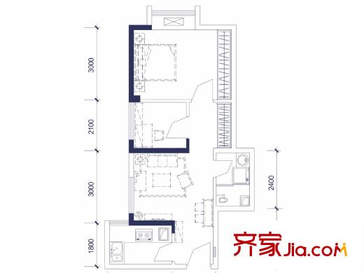 宇洋西海廣場(chǎng)H戶型 1室1廳1衛(wèi)1廚