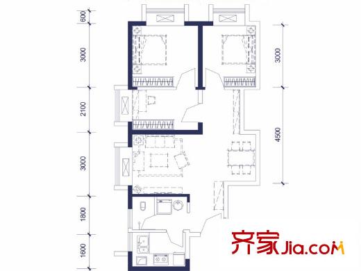 宇洋西海廣場(chǎng)F-1戶型 3室2廳1衛(wèi)1廚