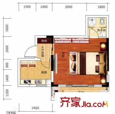 九龍領(lǐng)仕匯39-F戶型 1室1廳1衛(wèi)