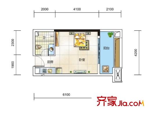 中一九駿7-2戶型 1室1廳1衛(wèi)1廚