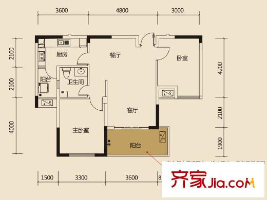 卓越蔚藍海岸二期小高層25,26,27#二房戶型 2室2廳1衛(wèi)