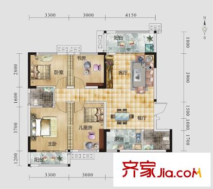 芙蓉國(guó)里D2戶型圖 4室2廳2衛(wèi)1廚