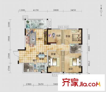 芙蓉國(guó)里D3戶型 4室2廳2衛(wèi)1廚