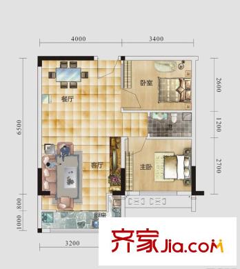 芙蓉國(guó)里B4戶型 2室2廳1衛(wèi)1廚