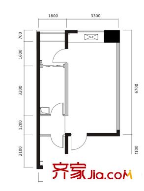 地華梅溪湖畔B-1戶型 1室2廳1衛(wèi)1廚