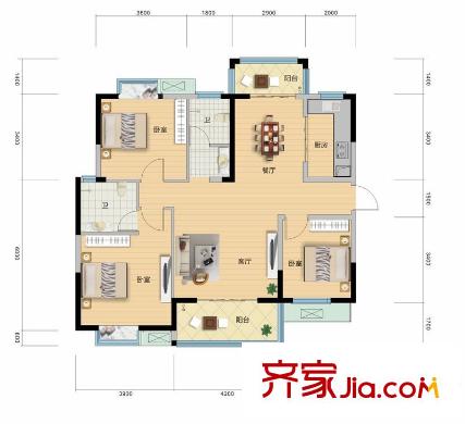 地華梅溪湖畔四棟D2戶型 3室2廳2衛(wèi)1廚