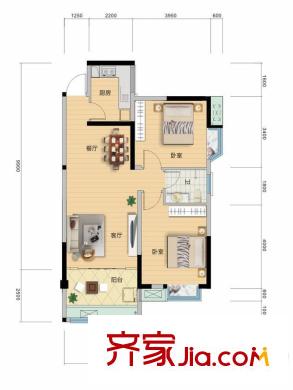 地華梅溪湖畔四棟D3戶型 2室2廳1衛(wèi)1廚