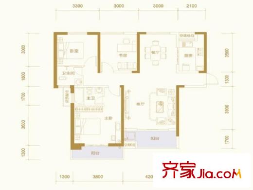 騎龍大街A戶型 3室2廳2衛(wèi)1廚