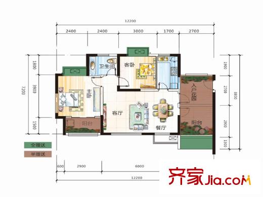 盛騰學(xué)林西岸C1戶(hù)型 2室2廳1衛(wèi)1廚