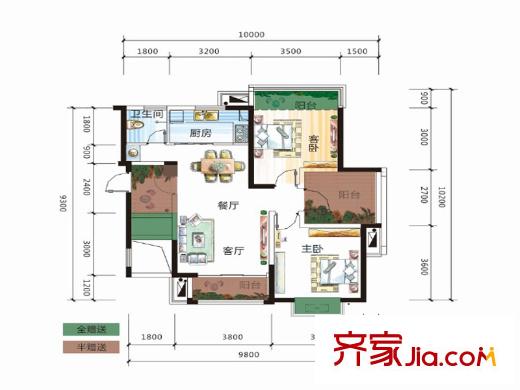 盛騰學(xué)林西岸B2戶(hù)型 2室2廳1衛(wèi)1廚