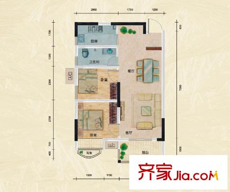 金房奧斯卡一期D7戶型 2室2廳1衛(wèi)