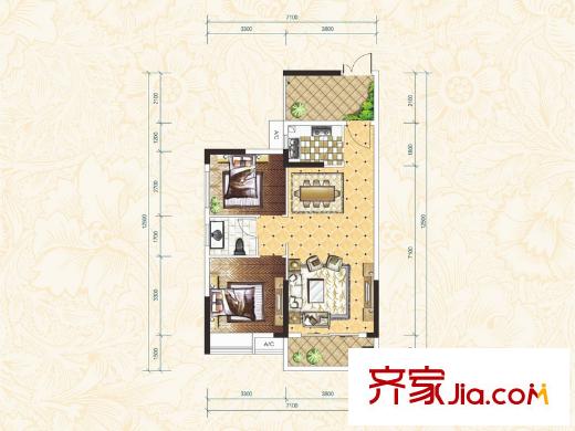 云棲谷22號棟C戶型 2室2廳1衛(wèi)1廚
