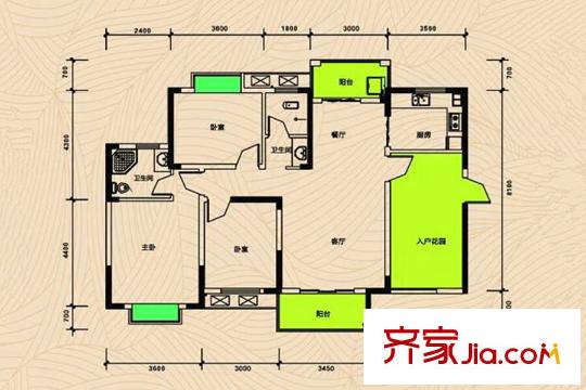 新蕾品閣居1、2棟A戶型 3室2廳2衛(wèi)1廚