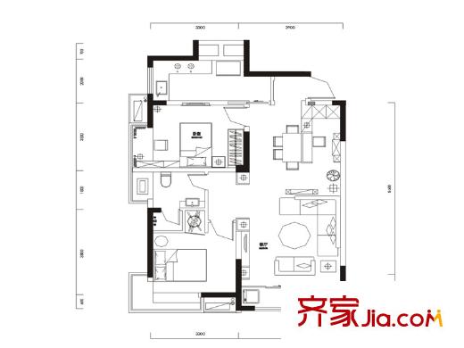 長盛嵐庭L戶型下層 2室2廳1衛(wèi)