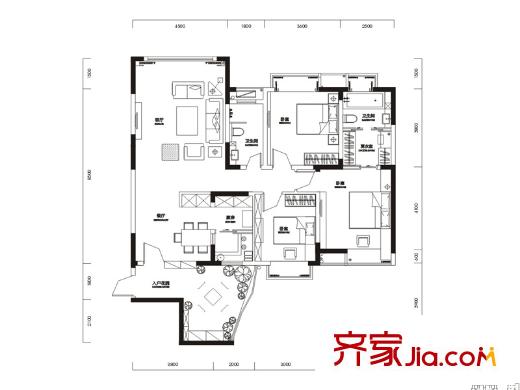 長盛嵐庭G戶型下層 3室2廳2衛(wèi)1廚