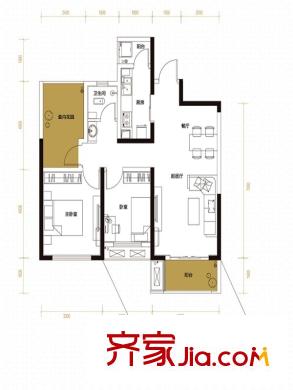 中國鐵建梅溪青秀1-8號棟B-1戶型 3室2廳1衛(wèi)1廚