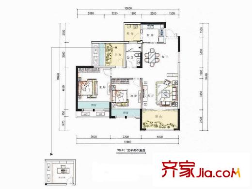 山水譽(yù)峰3棟H戶型 2室2廳1衛(wèi)1廚