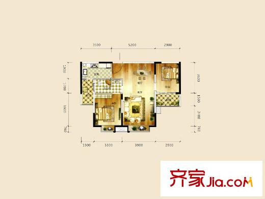 長房白沙灣一期A2棟02號戶型圖 2室2廳1衛(wèi)