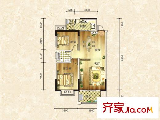 長房白沙灣二期B4、B5-03、04戶型 2室2廳1衛(wèi)