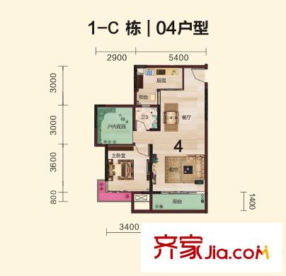 藍(lán)山郡1-C棟04戶型（售罄） 2室2廳1衛(wèi)