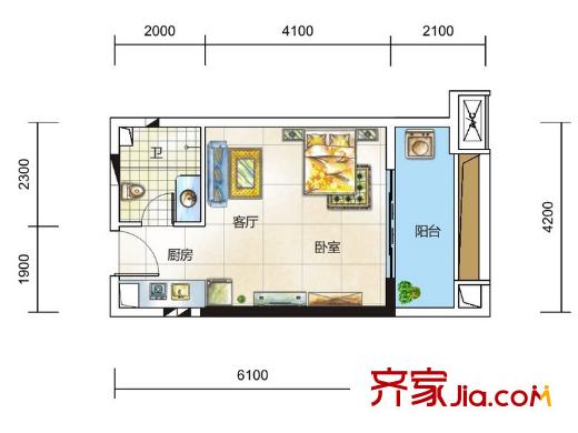中一九駿7-4戶型 1室1廳1衛(wèi)1廚