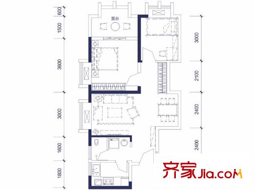 宇洋西海廣場(chǎng)F-2戶型 2室2廳1衛(wèi)1廚